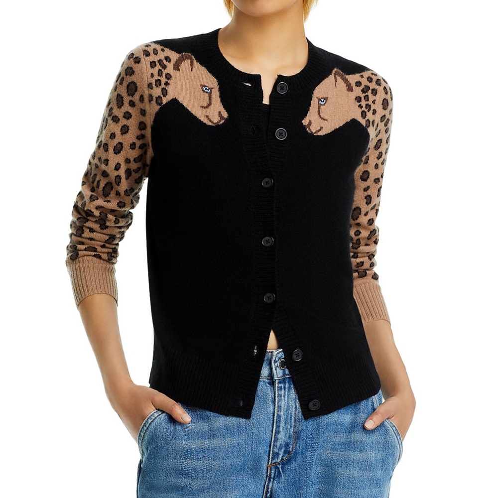 Women's Black and Tan cashmere Leopard Sweater